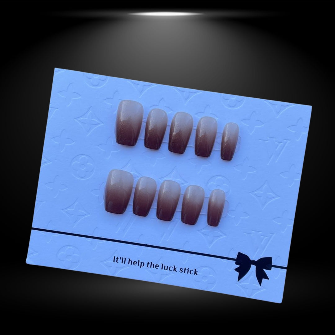 ✨ Ombre Elegance: Gradient Brown Square 17mm Press-On Nails #124-1