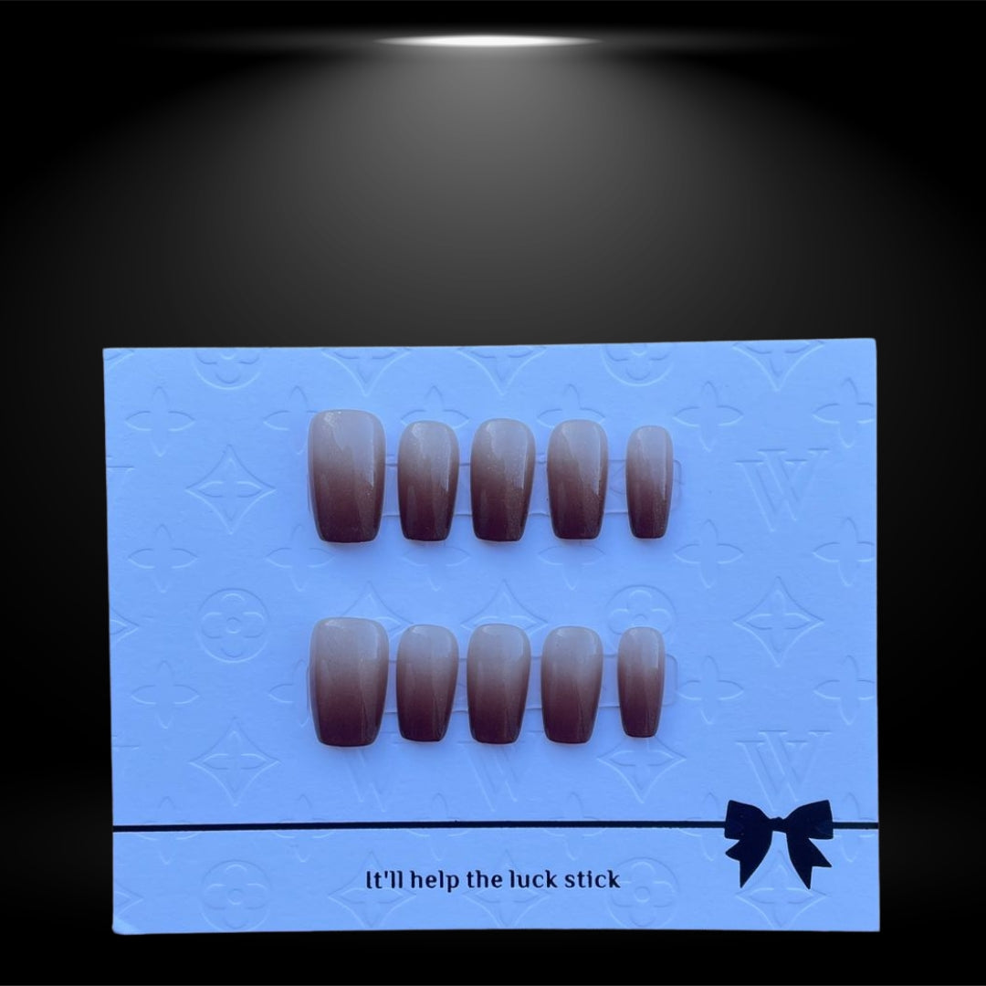 ✨ Ombre Elegance: Gradient Brown Square 17mm Press-On Nails #124-1