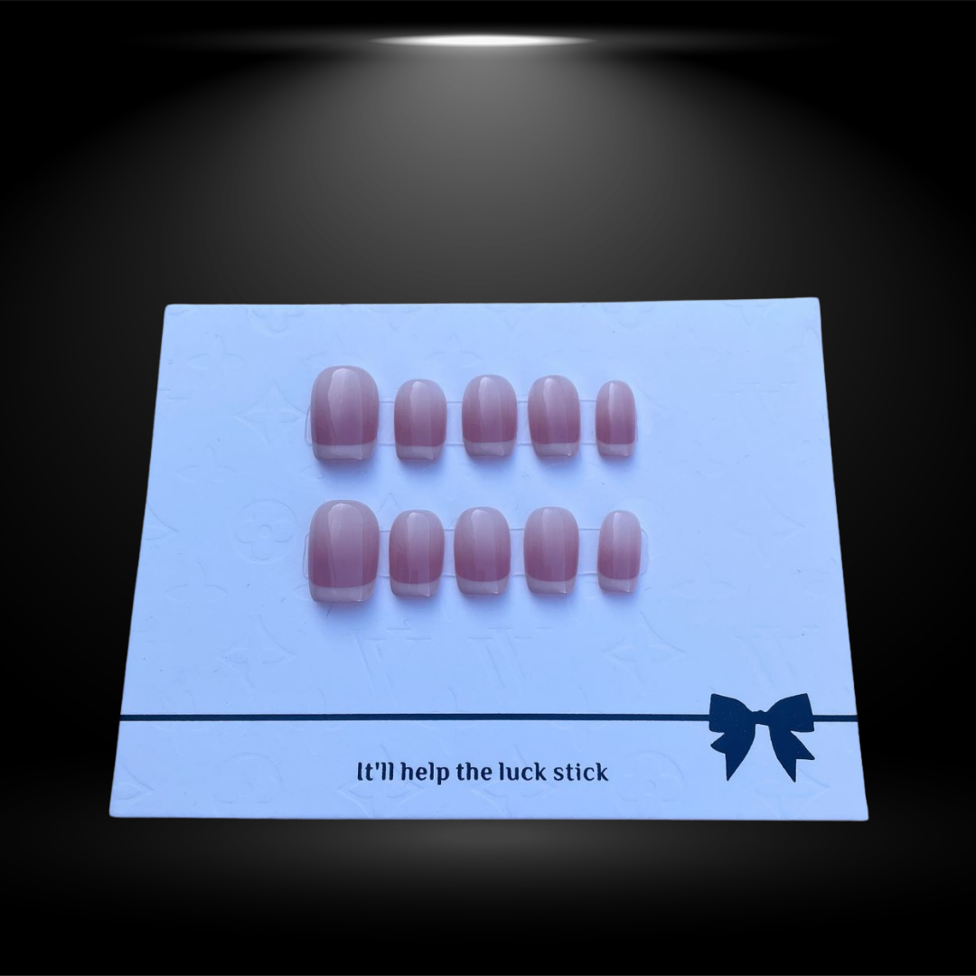 Pink Square Press-On Nails with White French Tips - 14mm