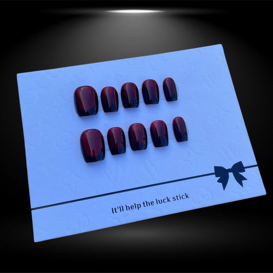 Unleash Your Bold and Sophisticated Side with Our Velvet Noir Deep Burgundy Square Press-On Nails #144