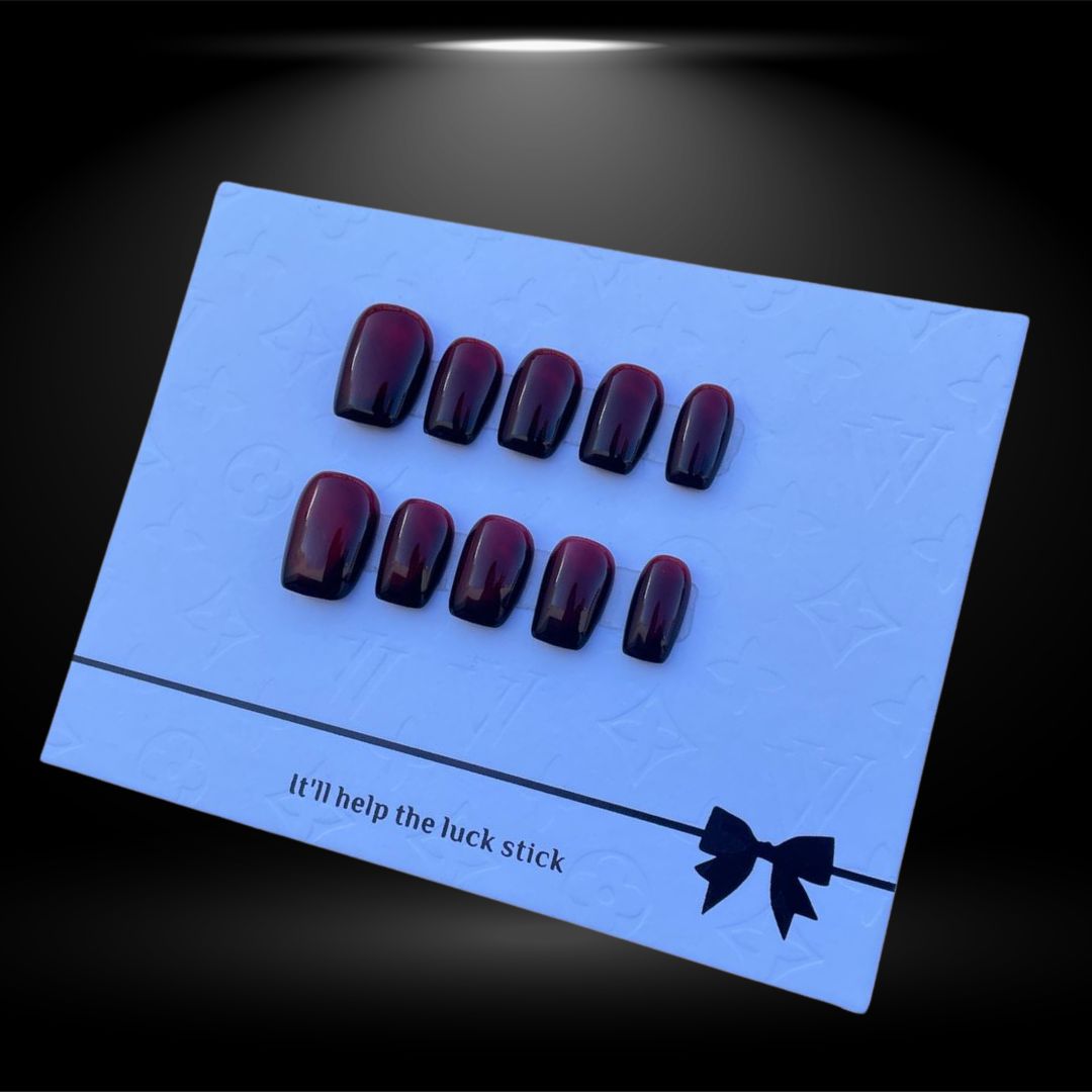 Unleash Your Bold and Sophisticated Side with Our Velvet Noir Deep Burgundy Square Press-On Nails #144