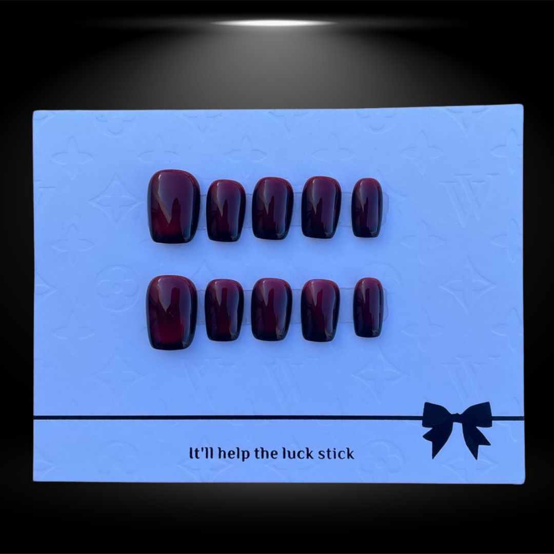 Unleash Your Bold and Sophisticated Side with Our Velvet Noir Deep Burgundy Square Press-On Nails #144