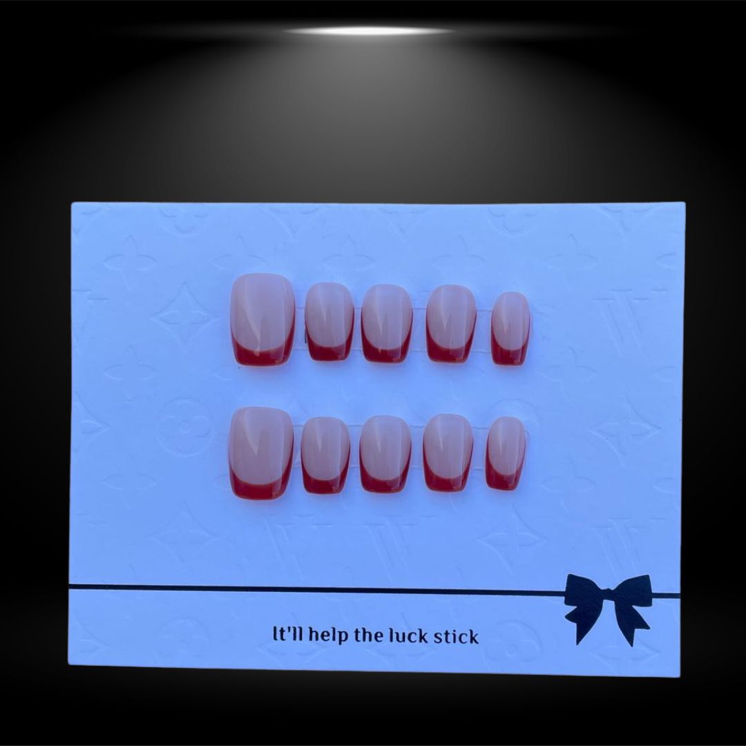 Classic Charm with Our Nude Red French Square Press-On Nails #143-1