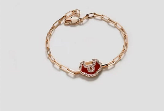 🔥 Luxurious Red Enamel & Crystal Accent Chain Bracelet ✨#D1166